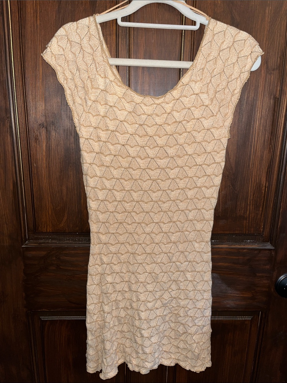 Free People Beige Textured Knit Scoop Neck Mini Dress